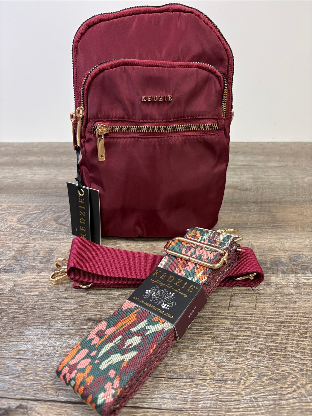 Kedzie Roundtrip Convertible Sling Bag Burgundy NWT + 2 Straps